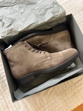 AllSaints Harland Suede Cap Toe Boots Taupe NEW Mens US 10 EU 43 w/ Box